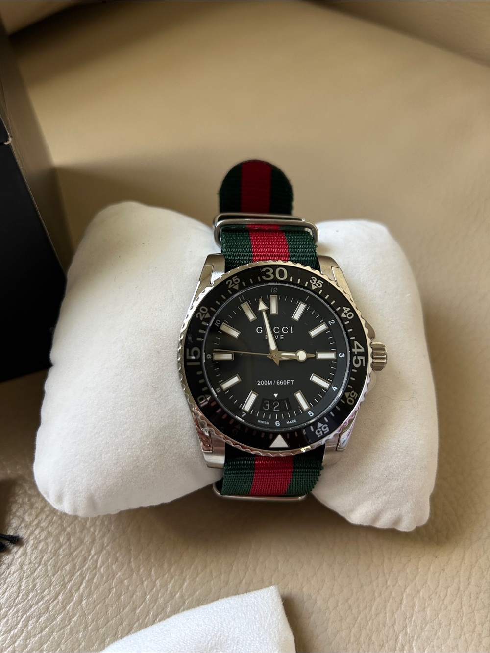 Gucci Dive Watch YA137101 Black Dial Nylon Strap